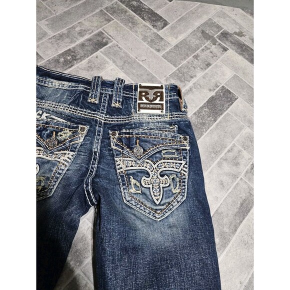 New Rock Revival Sami Slim Boot Stretch Blue Denim Jeans Men’s 27x31 Pocket Logo - Picture 11 of 16